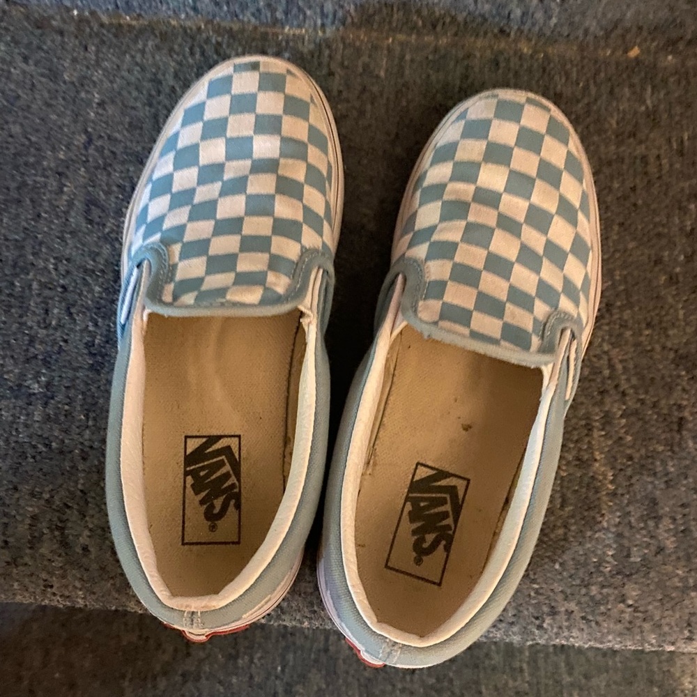 Vans Blue and White Checkered Slip-On Sneakers